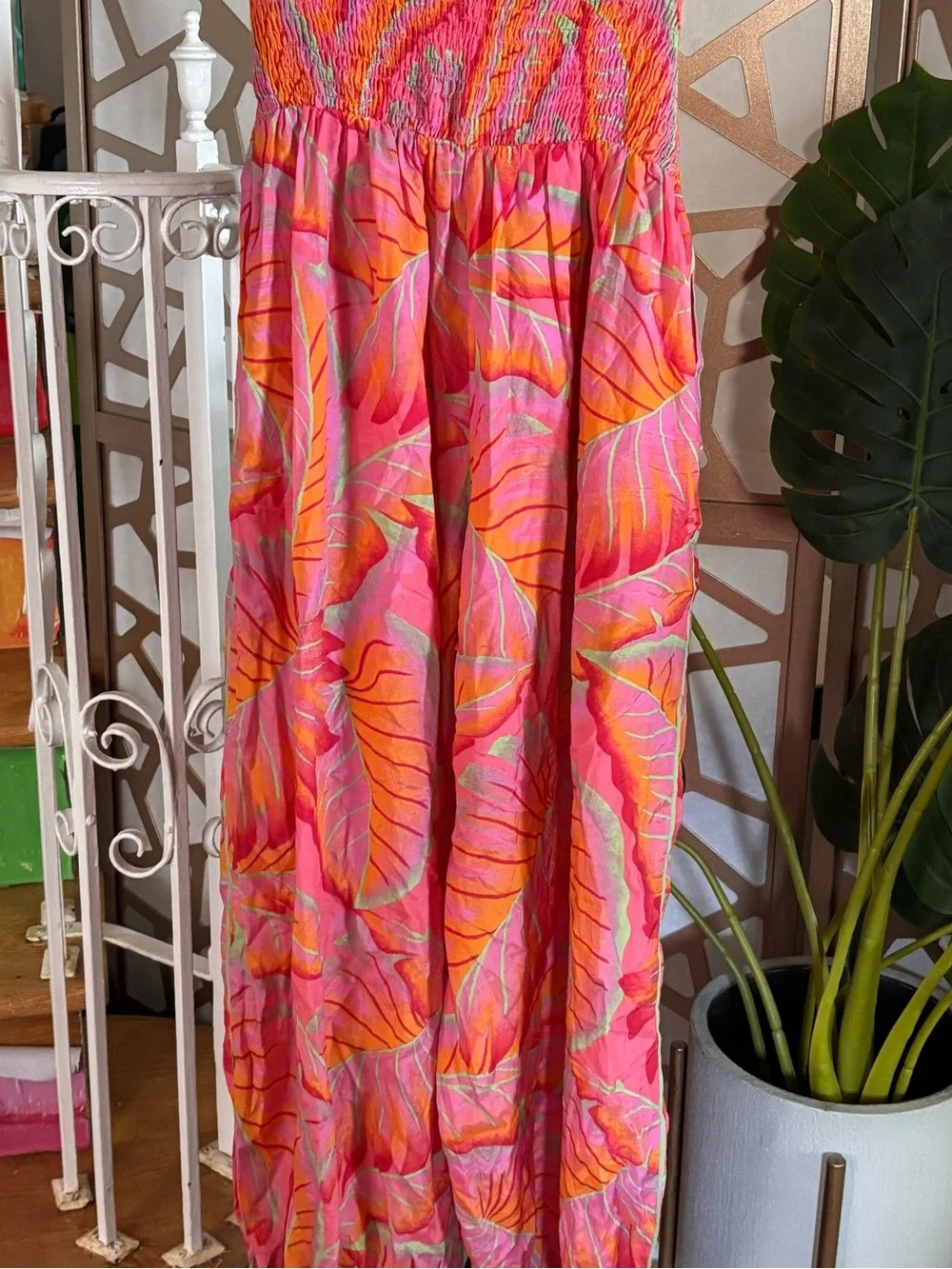FARM Rio Pink Tropical Leaf Print Tie Waist Harem Pants XL NWT - Picture 7 of 8